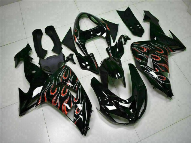 Kawasaki ZX10R 2006-2007 Motorrad Verkleidung - Schwarz rote Flamme Kawasaki ZX10R 2006-2007 Motorrad Verkleidung - Schwarz rote Flamme