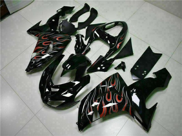 Kawasaki ZX10R 2006-2007 Motorrad Verkleidung - Schwarz rote Flamme Kawasaki ZX10R 2006-2007 Motorrad Verkleidung - Schwarz rote Flamme