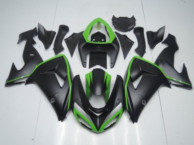 Kawasaki ZX10R 2006-2007 Motorrad Verkleidungen - Matt Schwarz mit Grünem Streifen
