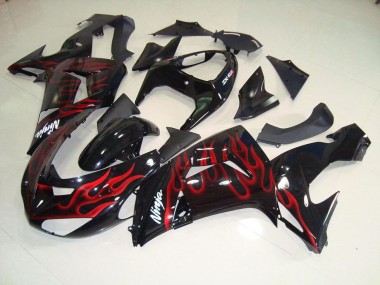 Kawasaki ZX10R 2006-2007 Motorrad Verkleidungen - Schwarz rote Flamme