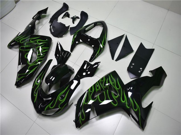 Kawasaki ZX10R 2006-2007 Motorrad Verkleidungen - Schwarze Grüne Flamme
