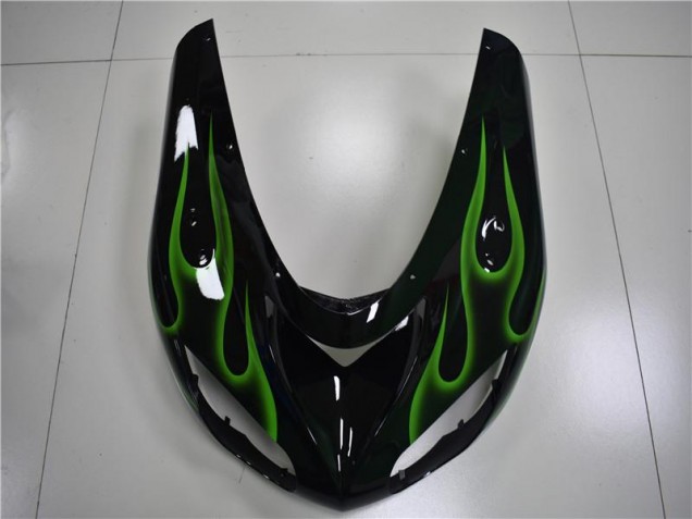 Kawasaki ZX10R 2006-2007 Motorrad Verkleidungen - Schwarze Grüne Flamme