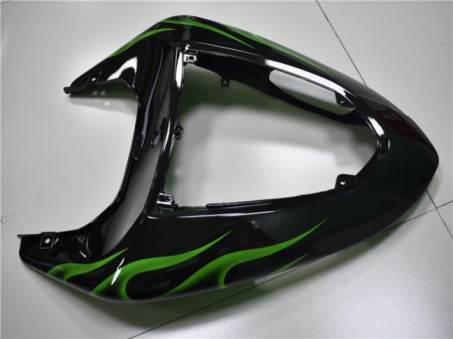 Kawasaki ZX10R 2006-2007 Motorrad Verkleidungen - Schwarze Grüne Flamme
