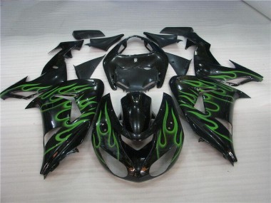 Kawasaki ZX10R 2006-2007 Motorrad Verkleidungen - Schwarze Grüne Flamme