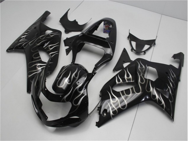 Suzuki GSXR 600 / 750 K1 K2 K3 2001-2003 Motorrad Verkleidungen - Schwarze Weiße Flamme