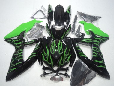 Suzuki GSXR 600 K8 2008-2010 Motorrad Verkleidungen - Schwarze Grüne Flamme