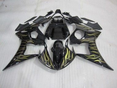 Yamaha R6 2003-2005 Motorrad Verkleidungen - Schwarz mit gelber Flamme