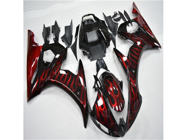 Yamaha R6 2003-2005 Motorrad Verkleidungen - Schwarz rote Flamme Yamaha R6 2003-2005 Motorrad Verkleidungen - Schwarz rote Flamme
