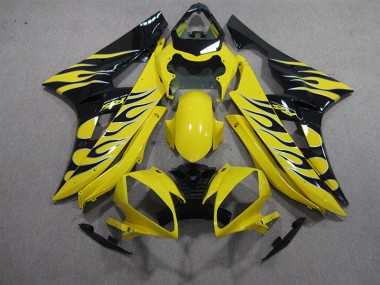 Yamaha R6 2006-2007 Motorrad Verkleidungen - Gelb Schwarz Flamme