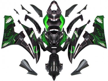 Yamaha R6 2006-2007 Motorrad Verkleidungen - Schwarze Grüne Flamme